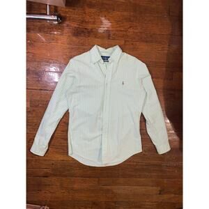 Ralph Lauren Dress Shirt Light Green Stripe Custom Fit Small Pony